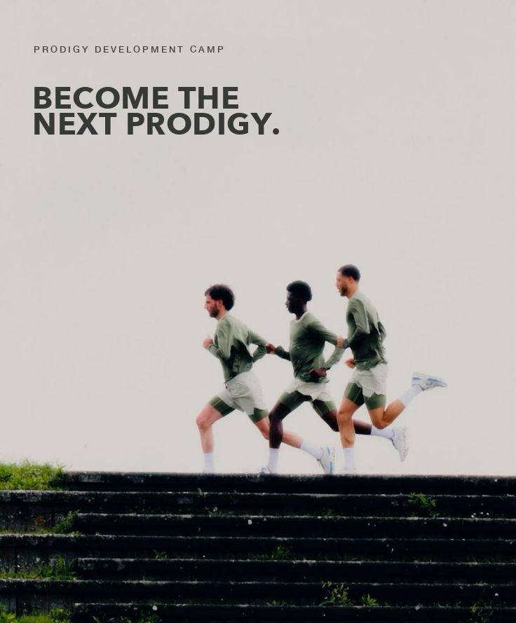 Prodigy Development Camp: three athletes running along the top of stadium steps. Become the next prodigy.